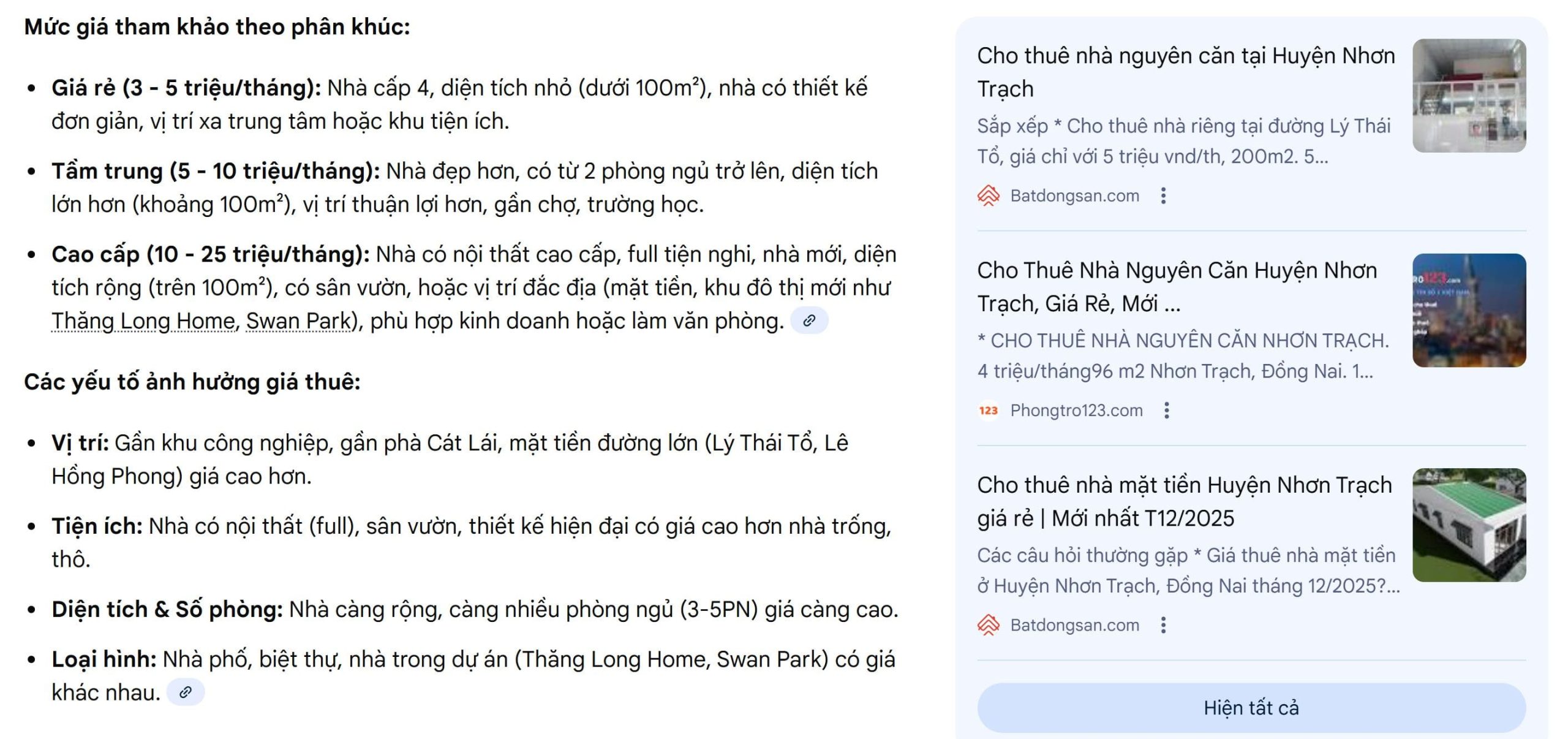 giá cho thuê nhà phố nhơn trạch