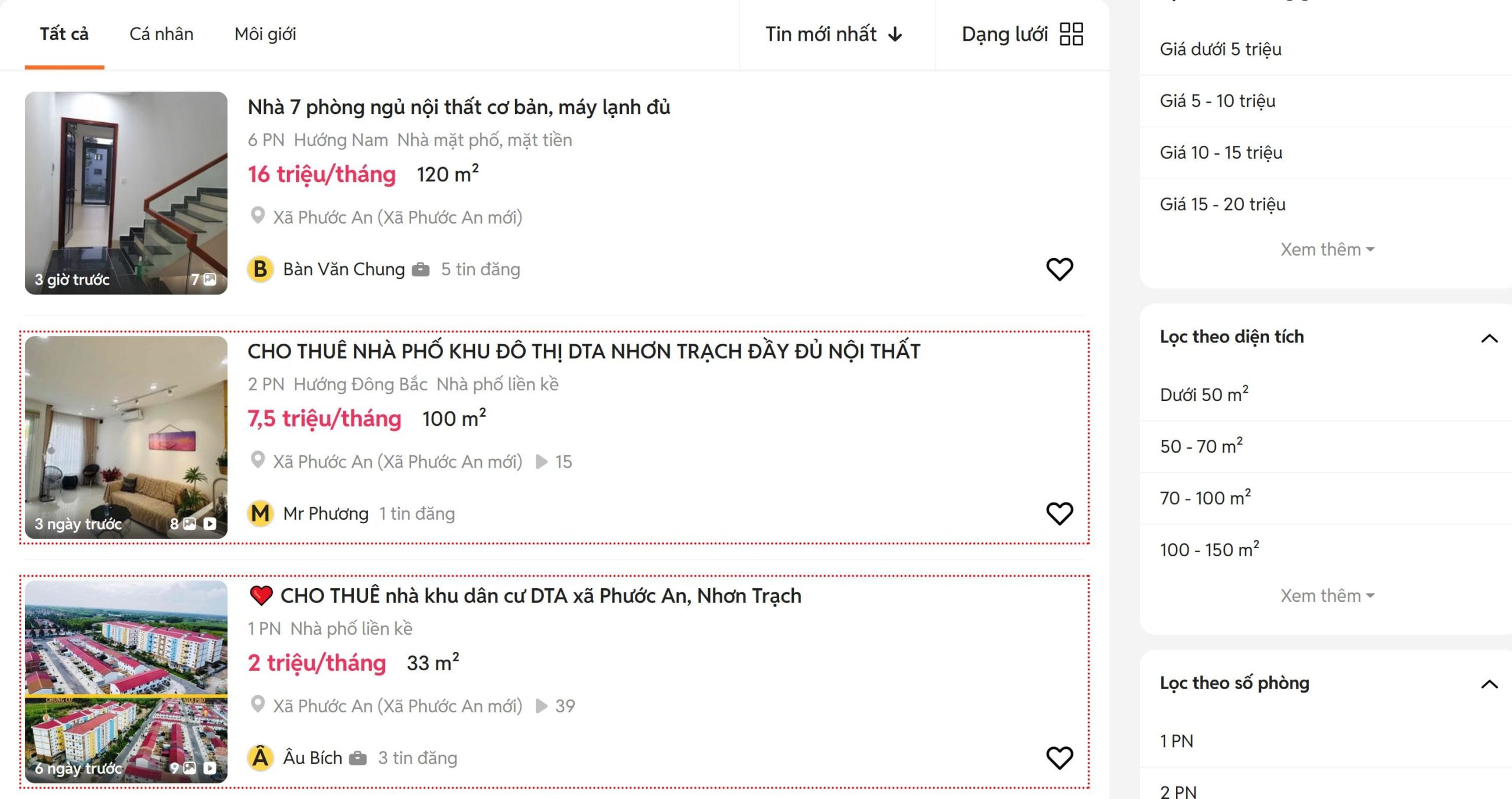 giá cho thuê nhà phố nhơn trạch