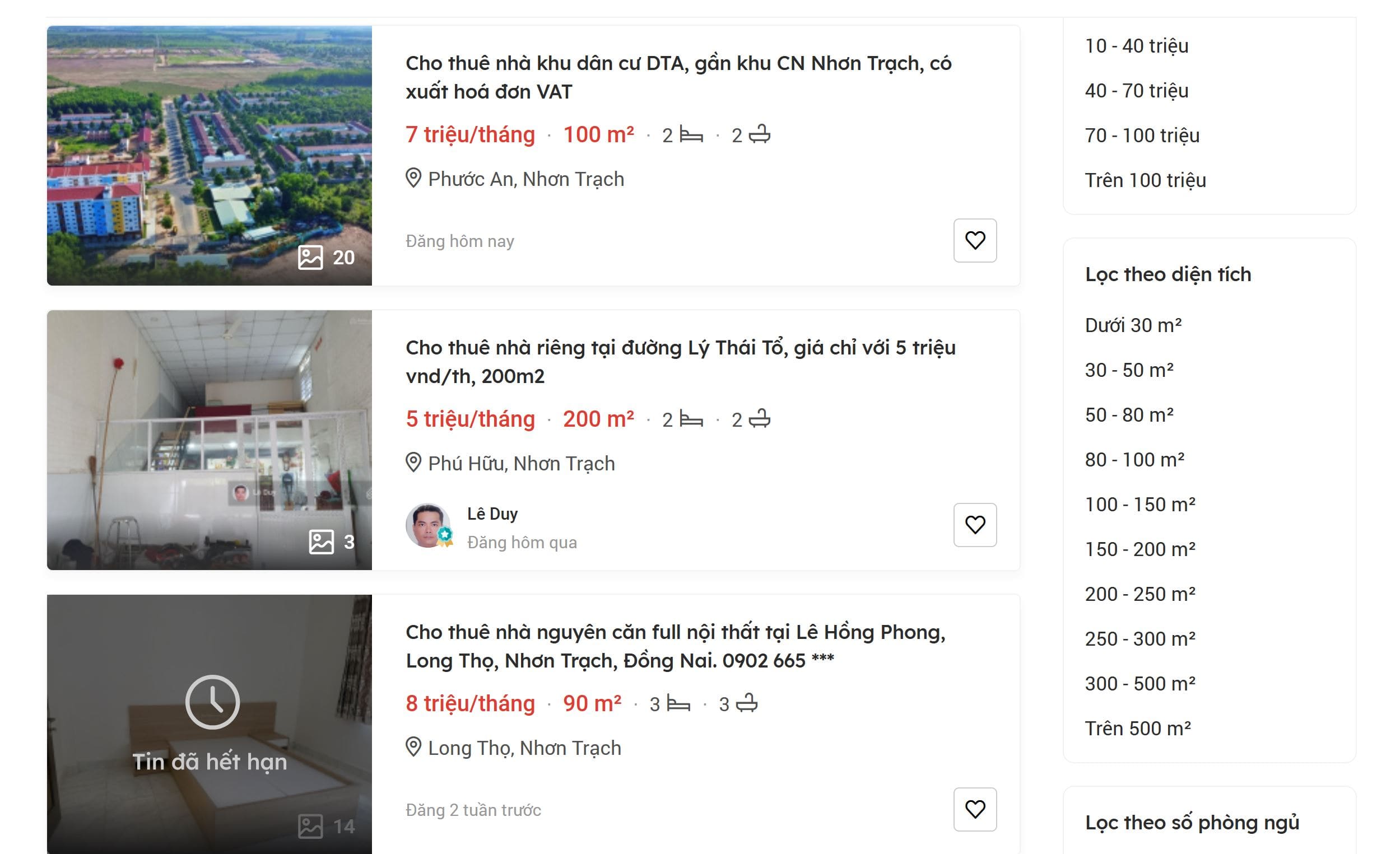 giá cho thuê nhà phố nhơn trạch