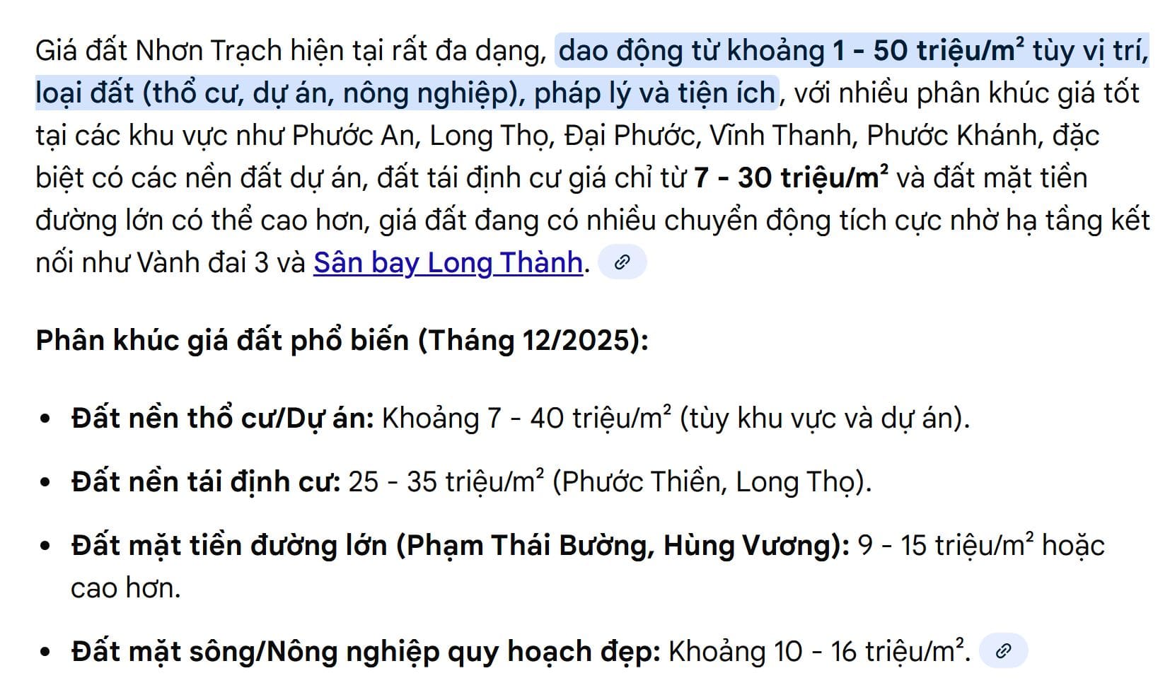 giá đất nhơn trạch