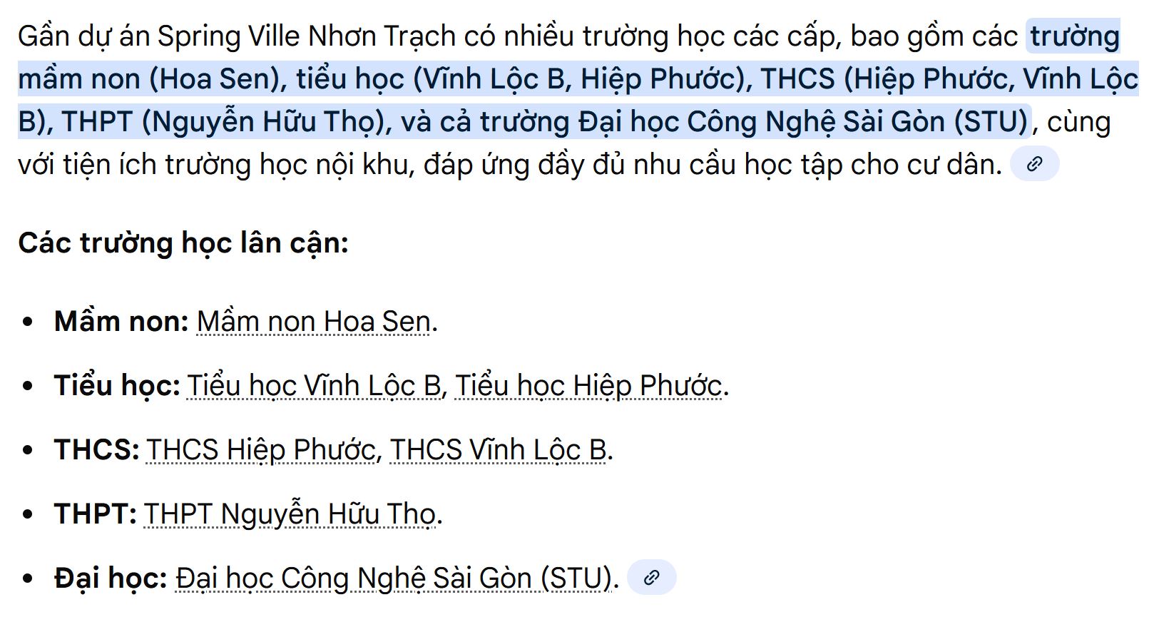 trường học gần spring ville