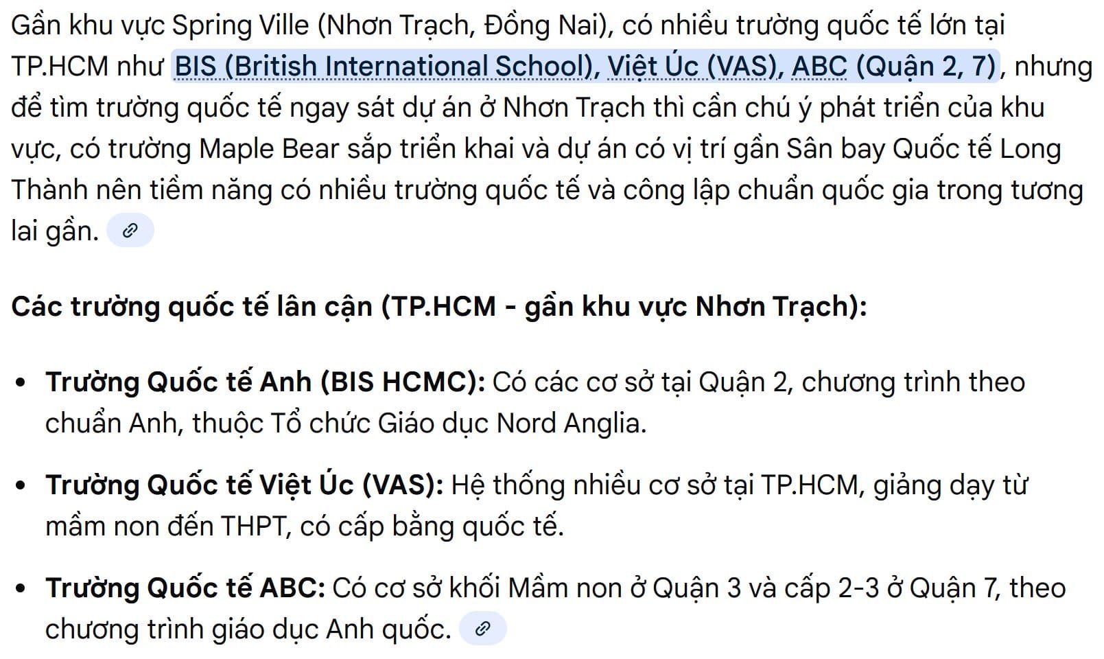 trường học gần spring ville