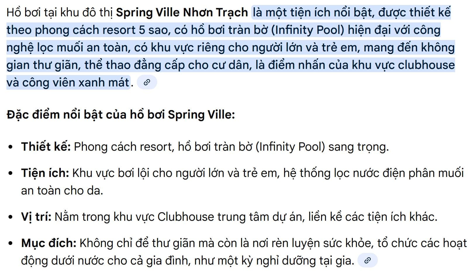 hồ bơi spring ville