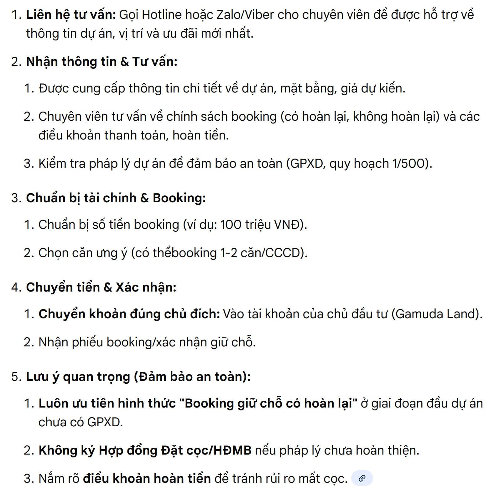 quy trình booking spring ville