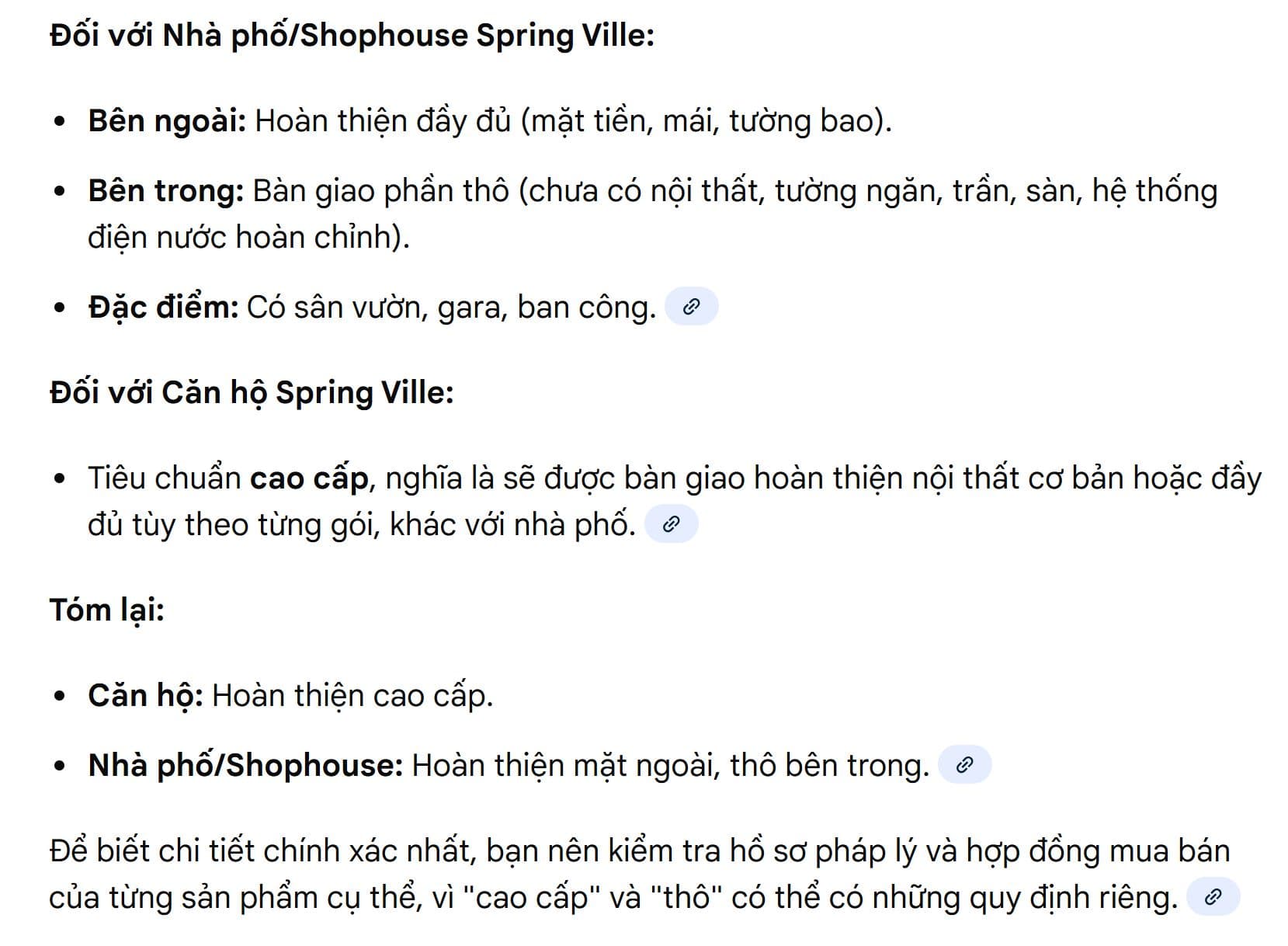tiêu chuẩn bàn giao spring ville